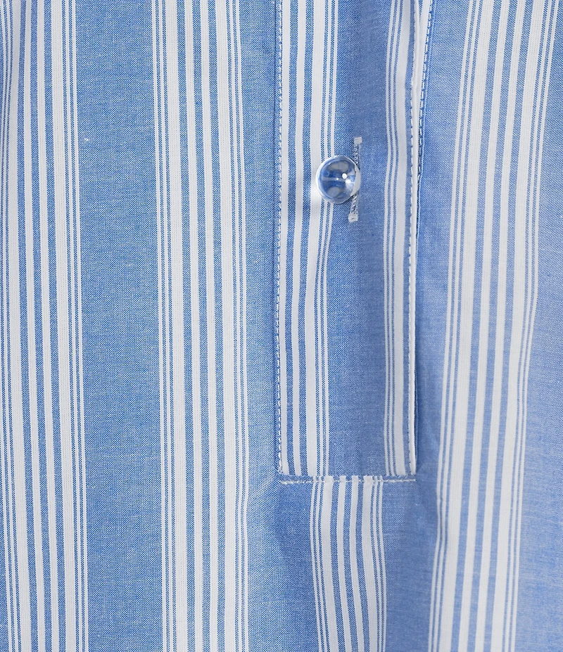 Ali Miles Woven Yarn Dye Stripe Wire Collar 3/4 Dolman Sleeve Tunic