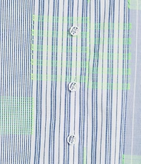 Ali Miles Woven Yarn-Dyed Stripe Clipped Detail Print Point Collar Elbow Length Button-Front Shirt