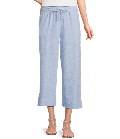 Ali Miles Woven Coordinating Yarn-Dyed Stripe Drawcord Cropped Pants