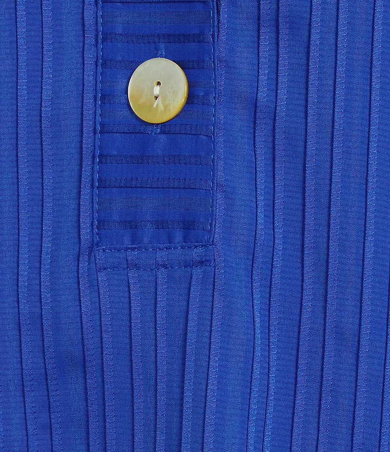 Ali Miles Woven Yarn-Dyed Stripe Wire Collar 3/4 Sleeve Button Front Placket Shirt