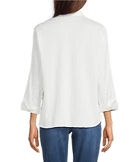 Ali Miles Woven Yarn-Dyed Stripe Wire Collar 3/4 Sleeve Button Front Placket Shirt