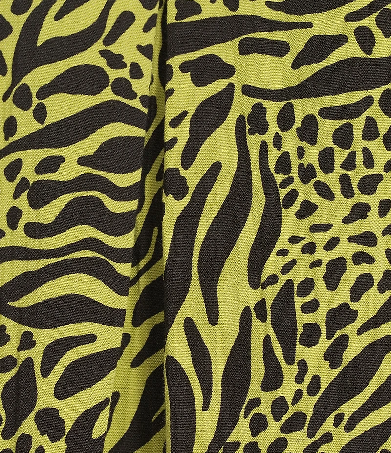Ali Miles Woven Zebra Leopard Print Wire Collar 3/4 Sleeve Button Front Tunic