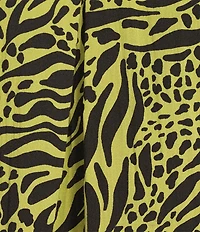Ali Miles Woven Zebra Leopard Print Wire Collar 3/4 Sleeve Button Front Tunic
