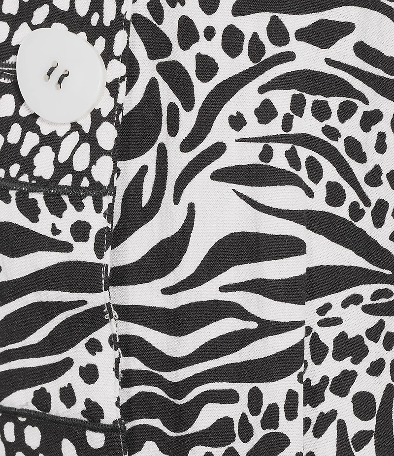 Ali Miles Woven Zebra Leopard Print Wire Collar 3/4 Sleeve Button Front Tunic