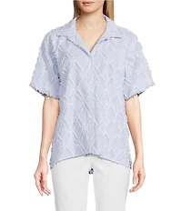 Ali Miles Yarn-Dye Clipped Jacquard Printed Point Collar Short Sleeve Button Front Shirt