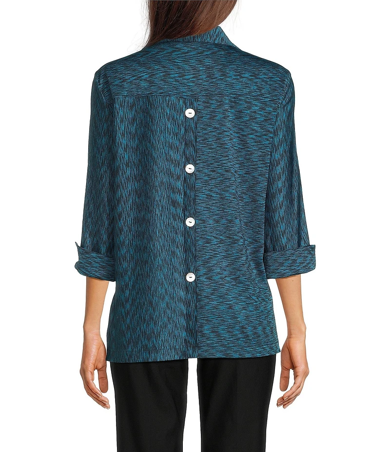 Ali Miles Yarn-Dye Knit Abstract Print Point Collar 3/4 Cuff Sleeve Button Front Tunic