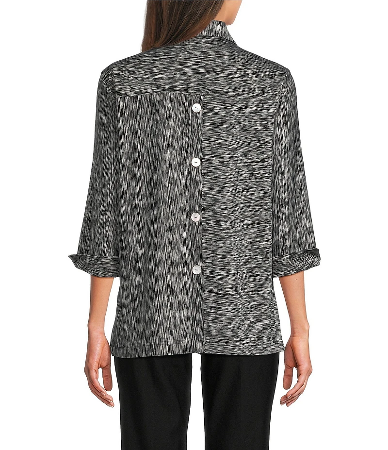 Ali Miles Yarn-Dye Knit Abstract Print Point Collar 3/4 Cuff Sleeve Button Front Tunic