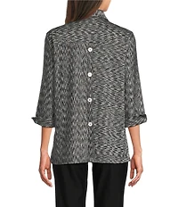Ali Miles Yarn-Dye Knit Abstract Print Point Collar 3/4 Cuff Sleeve Button Front Tunic