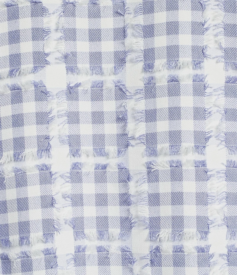 Ali Miles Yarn Dye Plaid Clipped Jacquard Point Collar Short Dolman Sleeve Button Front Shirt