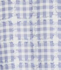 Ali Miles Yarn Dye Plaid Clipped Jacquard Point Collar Short Dolman Sleeve Button Front Shirt