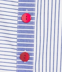 Ali Miles Yarn Dye Stripe Point Collar 3/4 Sleeves Hi-Low Hem Tunic