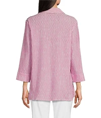 Ali Miles Yarn-Dye Striped Wire Neck 3/4 Sleeve Hi-Low Hem Button Front Tunic