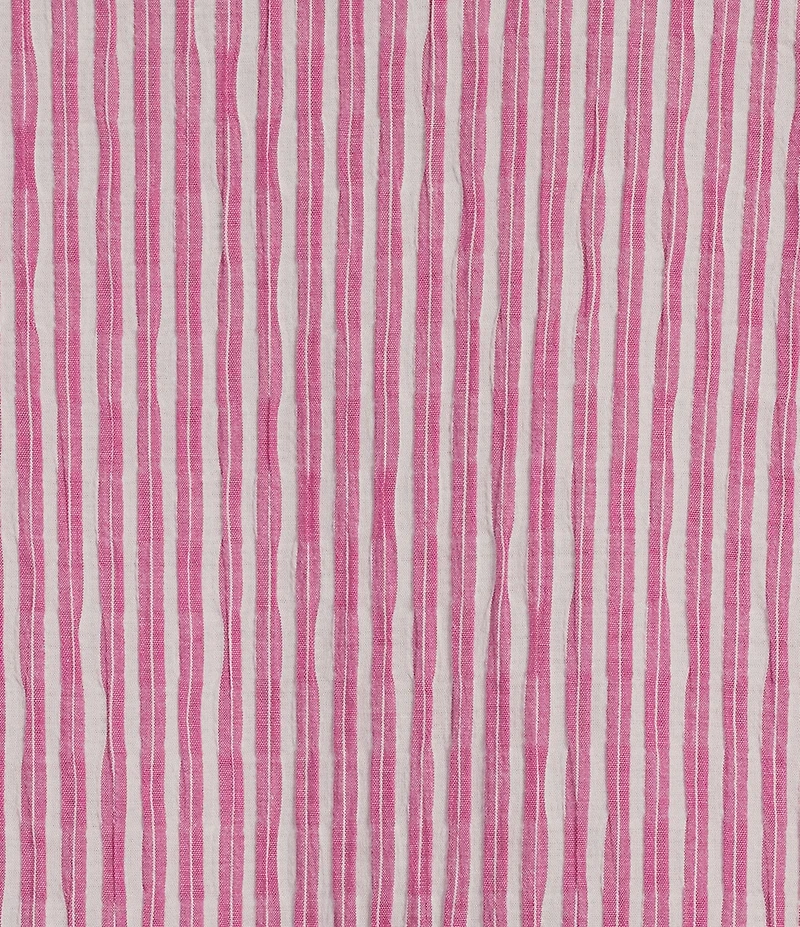 Ali Miles Yarn-Dye Striped Wire Neck 3/4 Sleeve Hi-Low Hem Button Front Tunic