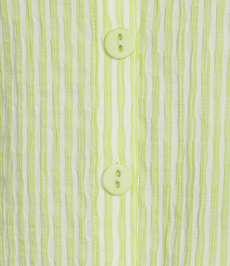 Ali Miles Yarn-Dye Striped Wire Neck 3/4 Sleeve Hi-Low Hem Button Front Tunic