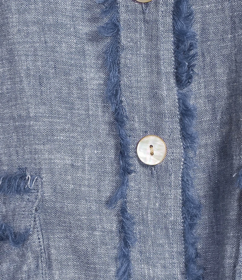 Ali Miles Yarn-Dyed Woven Frayed Stand Collar 3/4 Sleeve Button Front Jacket