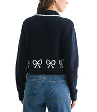 All in Favor Collared Bow Print Long Sleeve Cardigan