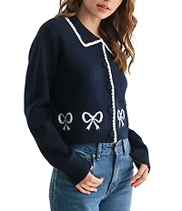 All in Favor Collared Bow Print Long Sleeve Cardigan