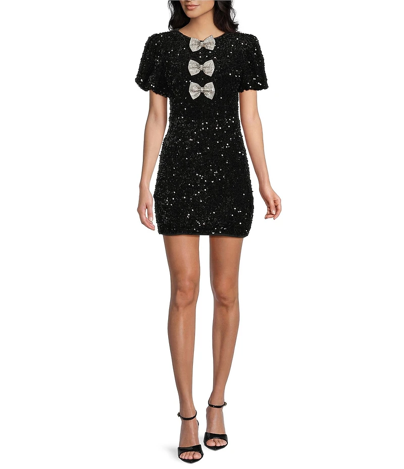 All in Favor Embellished Three Bow Mini Dress