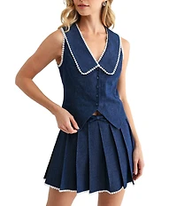 All in Favor Embroidered Hem Pleated Mini Skirt