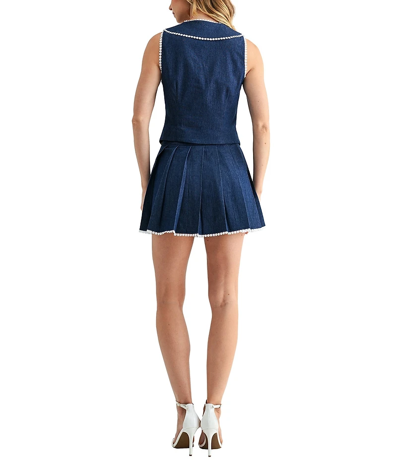 All in Favor Embroidered Hem Pleated Mini Skirt