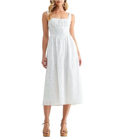 All in Favor Embroidered Shirred Fit and Flare Midi Dress