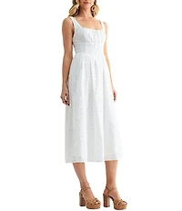 All in Favor Embroidered Shirred Fit and Flare Midi Dress