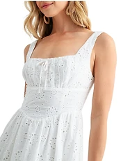 All in Favor Embroidered Shirred Fit and Flare Midi Dress