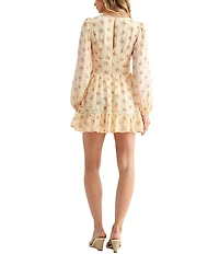 All in Favor Floral Print Long Sleeve Lace Contrast Fit & Flare Mini Dress