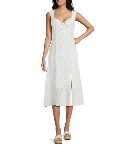 All in Favor Floral Print Short Sleeve V-Neck Lace Midi Dress