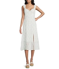 All in Favor Floral Print Short Sleeve V-Neck Lace Midi Dress