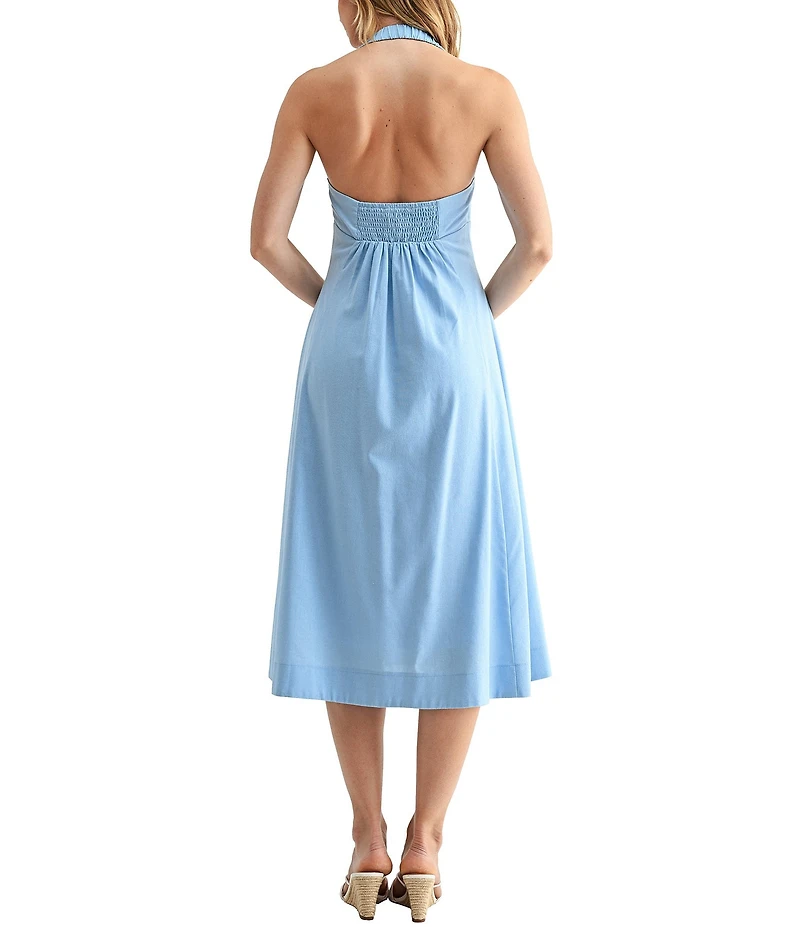 All in Favor Halter Button Detail Fit & Flare Midi Dress