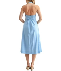 All in Favor Halter Button Detail Fit & Flare Midi Dress