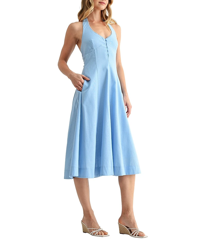 All in Favor Halter Button Detail Fit & Flare Midi Dress