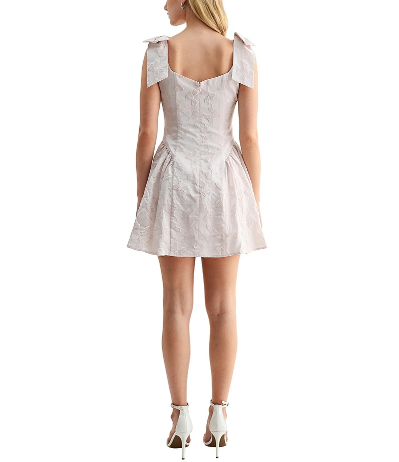 All in Favor Jacquard Bow Fit and Flare Mini Dress