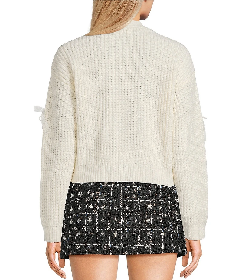 All in Favor Lace Pearl Bow Application Cardigan