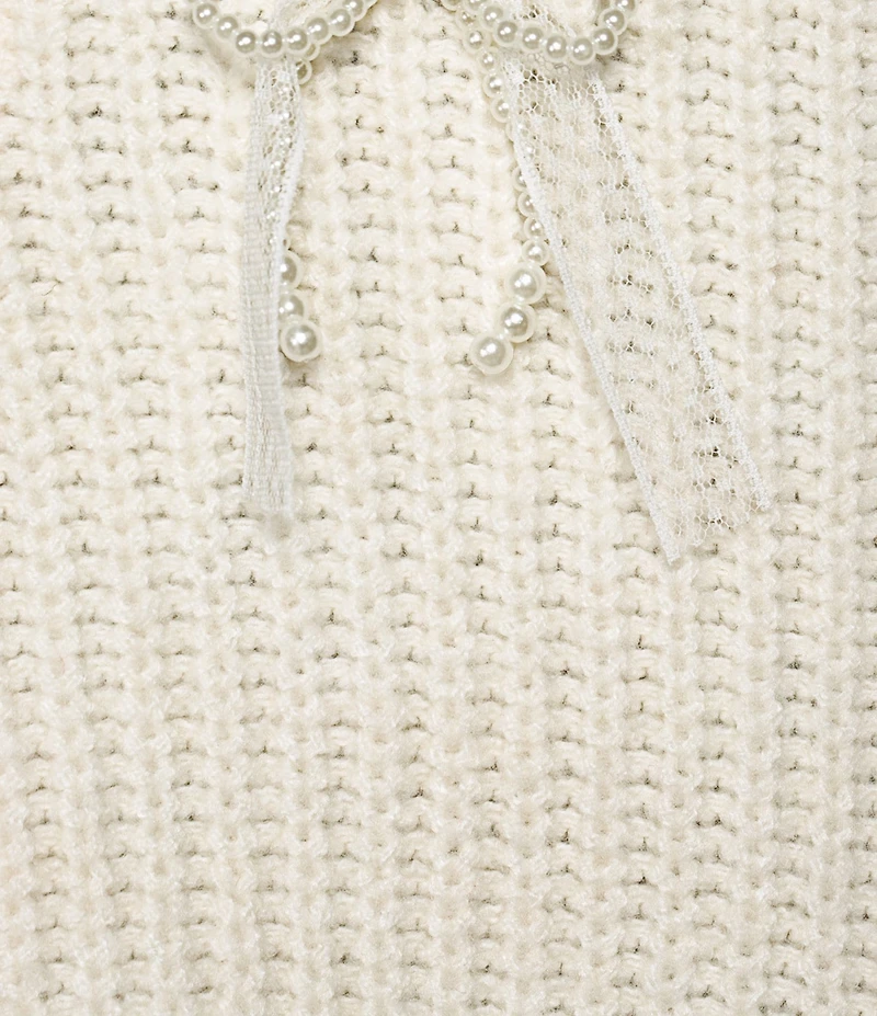 All in Favor Lace Pearl Bow Application Cardigan