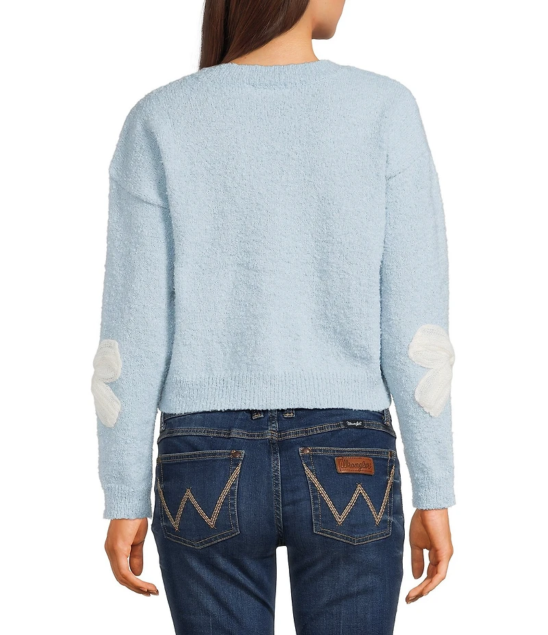 All in Favor Long Sleeve V-Neck Bow Applique Cardigan