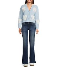 All in Favor Long Sleeve V-Neck Bow Applique Cardigan