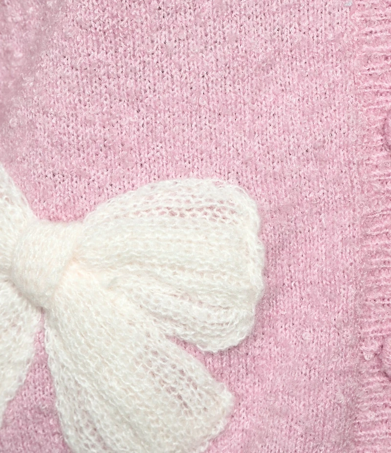 All in Favor Long Sleeve V-Neck Bow Applique Cardigan