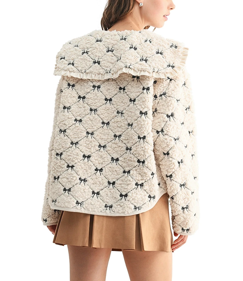 All in Favor Peter Pan Sherpa Bow Embroidered Tie Front Jacket