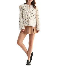 All in Favor Peter Pan Sherpa Bow Embroidered Tie Front Jacket