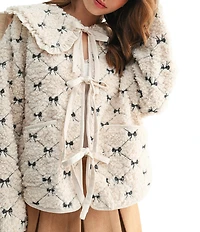 All in Favor Peter Pan Sherpa Bow Embroidered Tie Front Jacket