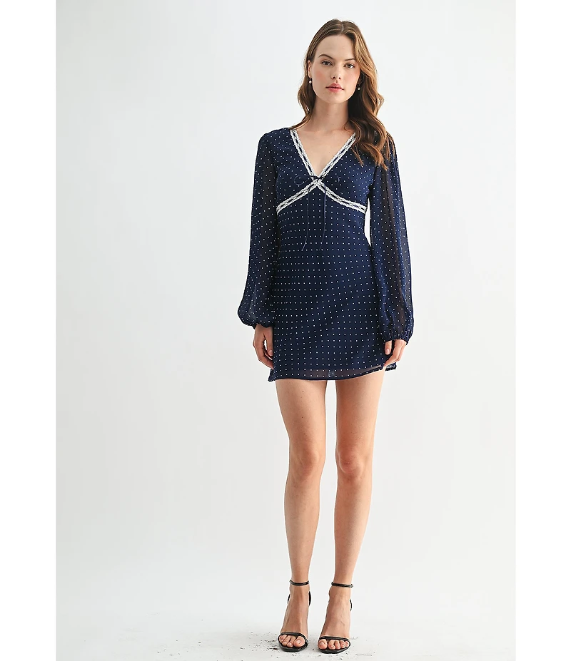 All in Favor Polka Dot Long Sleeve Mini Dress
