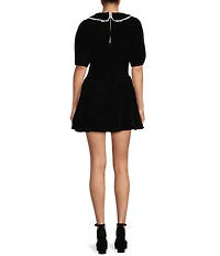 All in Favor Puff Sleeve Collared Velvet Mini Dress