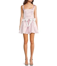 All in Favor Square Neck Drop Waist Bow Mini Dress