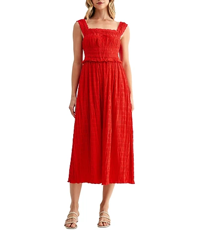 All in Favor Square Neck Ruched Waist Midi Dress