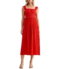 All in Favor Square Neck Ruched Waist Midi Dress