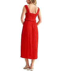All in Favor Square Neck Ruched Waist Midi Dress