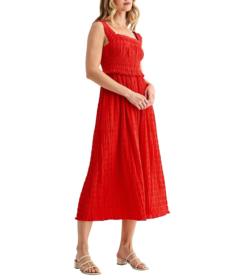 All in Favor Square Neck Ruched Waist Midi Dress