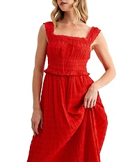 All in Favor Square Neck Ruched Waist Midi Dress